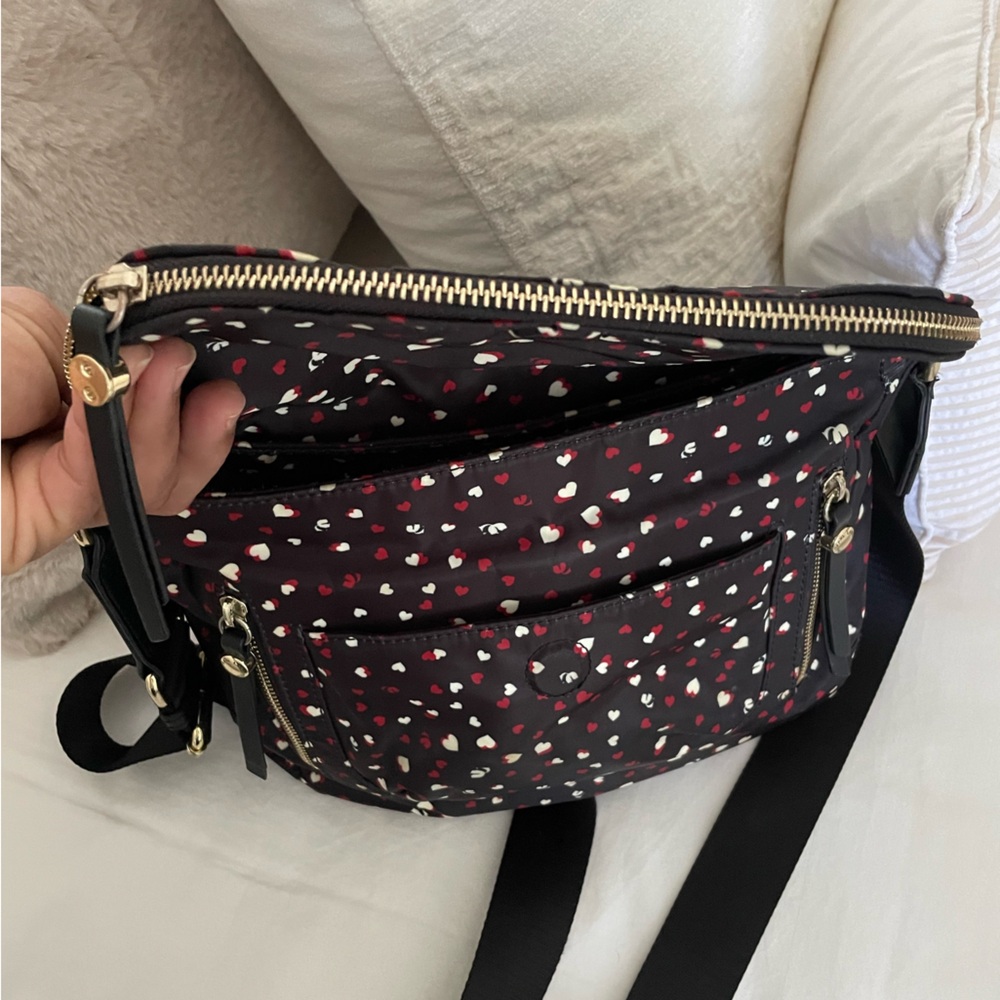 Karl Lagerfeld Paris Cara Black Crossbody Bag with Red and White Hearts - Picture 4 of 10
